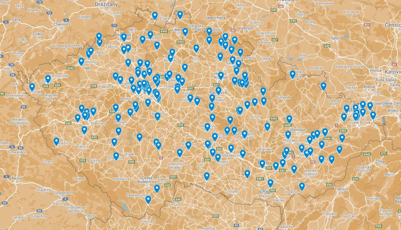 Mapa ČR s besedami Hany Hindrákové